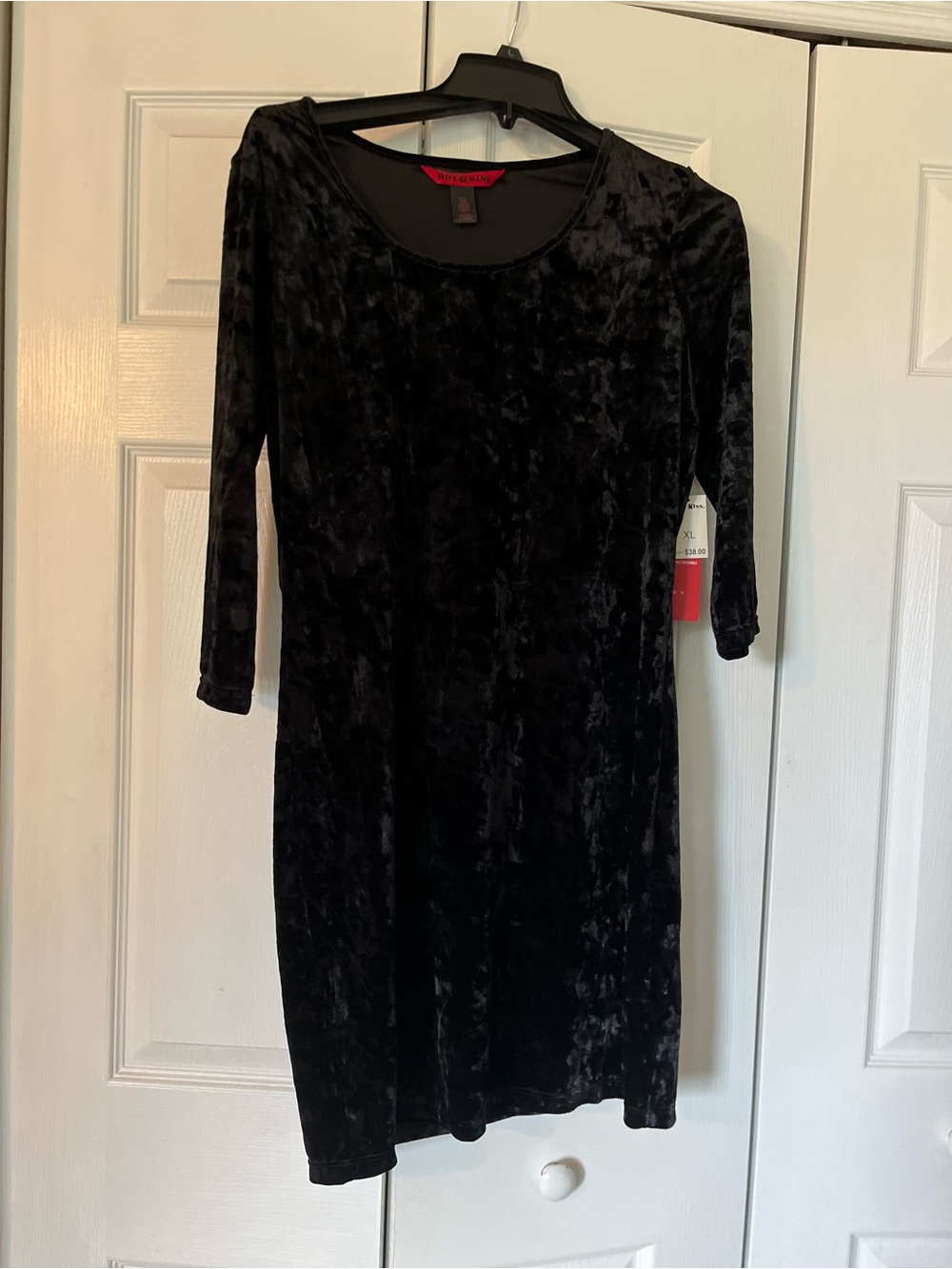 Hot Kiss Black Crushed Velvet Long Sleeve Dress